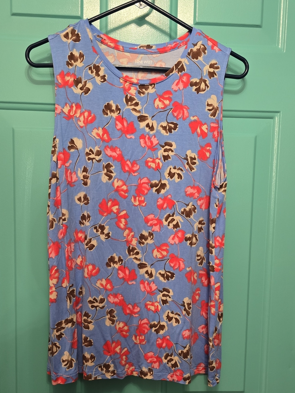 Nine West Light Blue Floral Sleeveless Tank Top